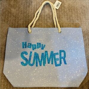 Beautiful “Happy Summer” Canvas Tote Bag w/ Rope Handles NEW